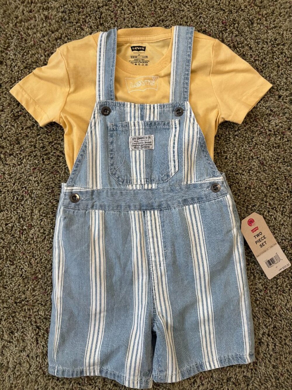 Levi's Boys Striped T-Shirt & Jean Shortalls Set - Size 3T NWT